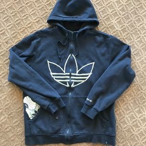 Adidas Zip Up Sweatshirt Black Zipper Embroidered